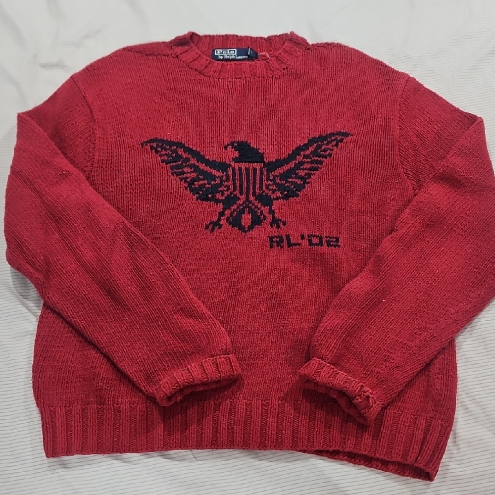 Vintage Polo by Ralph Lauren Red Crewneck Sweater with Black Eagle
